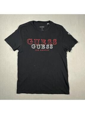 GUESS T-Shirt Black Red Stitched Graphic Y2K